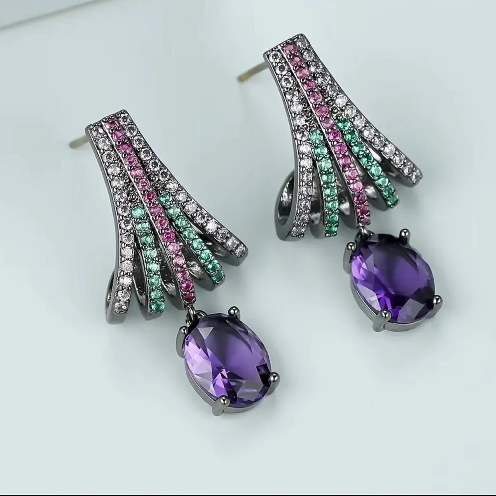 Gunmetal Multi Colored Rhinestone Earrings